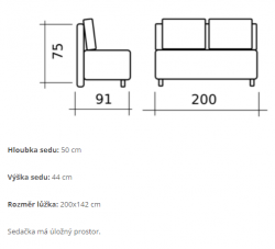 Rozkldac pohovka BERTINA-schema s rozmry